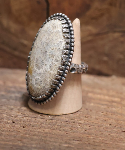 Fossilized Coral Ring Size 7.5